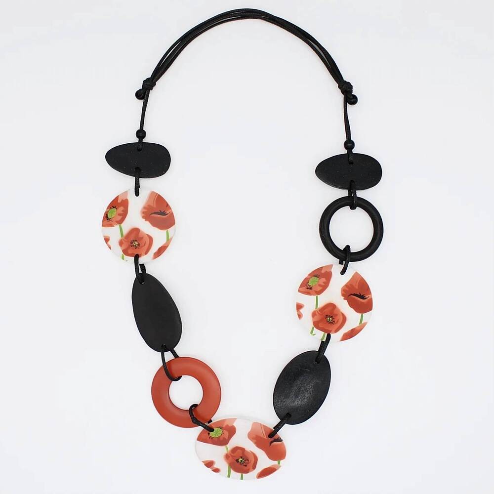 NEW SYLCA DESIGNS women's artful poppies gracie necklace in red